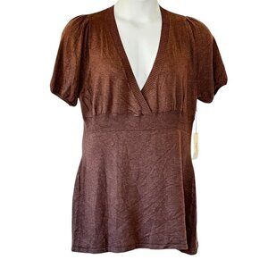 Vertigo Paris Babydoll Tunic Sweater NEW Empire Waist Puff Sleeve Cocoa Brown XL